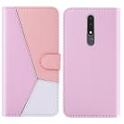 For Nokia 3.1 Plus Tricolor Stitching Horizontal Flip TPU + PU Leather Case with Holder & Card Slots & Wallet(Pink) - 1