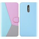 For Nokia 3.2 Tricolor Stitching Horizontal Flip TPU + PU Leather Case with Holder & Card Slots & Wallet(Blue) - 1