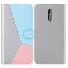 For Nokia 3.2 Tricolor Stitching Horizontal Flip TPU + PU Leather Case with Holder & Card Slots & Wallet(Grey) - 1