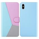 For iPhone XS / X Tricolor Stitching Horizontal Flip TPU + PU Leather Case with Holder & Card Slots & Wallet(Blue) - 1