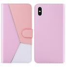 For iPhone XS / X Tricolor Stitching Horizontal Flip TPU + PU Leather Case with Holder & Card Slots & Wallet(Pink) - 1