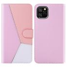 For iPhone 11 Tricolor Stitching Horizontal Flip TPU + PU Leather Case with Holder & Card Slots & Wallet(Pink) - 1