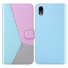 For iPhone XR Tricolor Stitching Horizontal Flip TPU + PU Leather Case with Holder & Card Slots & Wallet(Blue) - 1
