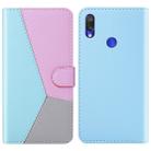 For Xiaomi Redmi 7 Tricolor Stitching Horizontal Flip TPU + PU Leather Case with Holder & Card Slots & Wallet(Blue) - 1