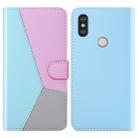 For Xiaomi Redmi Note 6 Pro Tricolor Stitching Horizontal Flip TPU + PU Leather Case with Holder & Card Slots & Wallet(Blue) - 1