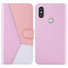 For Xiaomi Redmi Note 6 Pro Tricolor Stitching Horizontal Flip TPU + PU Leather Case with Holder & Card Slots & Wallet(Pink) - 1