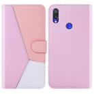 For Xiaomi Redmi Note 7 Pro Tricolor Stitching Horizontal Flip TPU + PU Leather Case with Holder & Card Slots & Wallet(Pink) - 1