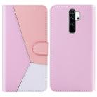 For Xiaomi Redmi Note 8 Pro Tricolor Stitching Horizontal Flip TPU + PU Leather Case with Holder & Card Slots & Wallet(Pink) - 1