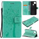 For Motorola Moto G9 Power Tree & Cat Pattern Pressed Printing Horizontal Flip PU Leather Case with Holder & Card Slots & Wallet & Lanyard(Green) - 1