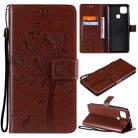 For Motorola Moto G9 Power Tree & Cat Pattern Pressed Printing Horizontal Flip PU Leather Case with Holder & Card Slots & Wallet & Lanyard(Coffee) - 1