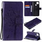 For Motorola Moto G9 Power Tree & Cat Pattern Pressed Printing Horizontal Flip PU Leather Case with Holder & Card Slots & Wallet & Lanyard(Purple) - 1