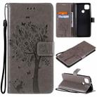 For Motorola Moto G9 Power Tree & Cat Pattern Pressed Printing Horizontal Flip PU Leather Case with Holder & Card Slots & Wallet & Lanyard(Grey) - 1