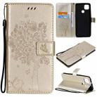 For Motorola Moto G9 Power Tree & Cat Pattern Pressed Printing Horizontal Flip PU Leather Case with Holder & Card Slots & Wallet & Lanyard(Gold) - 1