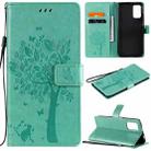 For Xiaomi Redmi Note 9 4G Tree & Cat Pattern Pressed Printing Horizontal Flip PU Leather Case with Holder & Card Slots & Wallet & Lanyard(Green) - 1