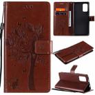 For Xiaomi Redmi Note 9 4G Tree & Cat Pattern Pressed Printing Horizontal Flip PU Leather Case with Holder & Card Slots & Wallet & Lanyard(Coffee) - 1