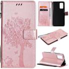 For Xiaomi Redmi Note 9 4G Tree & Cat Pattern Pressed Printing Horizontal Flip PU Leather Case with Holder & Card Slots & Wallet & Lanyard(Rose Gold) - 1