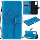 For Xiaomi Redmi Note 9 4G Tree & Cat Pattern Pressed Printing Horizontal Flip PU Leather Case with Holder & Card Slots & Wallet & Lanyard(Blue) - 1