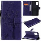 For Xiaomi Redmi Note 9 4G Tree & Cat Pattern Pressed Printing Horizontal Flip PU Leather Case with Holder & Card Slots & Wallet & Lanyard(Purple) - 1