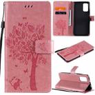 For Xiaomi Redmi Note 9 4G Tree & Cat Pattern Pressed Printing Horizontal Flip PU Leather Case with Holder & Card Slots & Wallet & Lanyard(Pink) - 1