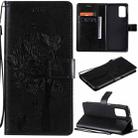 For Xiaomi Redmi Note 9 4G Tree & Cat Pattern Pressed Printing Horizontal Flip PU Leather Case with Holder & Card Slots & Wallet & Lanyard(Black) - 1