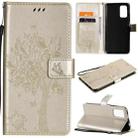 For Xiaomi Redmi Note 9 4G Tree & Cat Pattern Pressed Printing Horizontal Flip PU Leather Case with Holder & Card Slots & Wallet & Lanyard(Gold) - 1