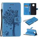 For Xiaomi Redmi Note 9 5G Tree & Cat Pattern Pressed Printing Horizontal Flip PU Leather Case with Holder & Card Slots & Wallet & Lanyard(Blue) - 1