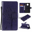 For Xiaomi Redmi Note 9 5G Tree & Cat Pattern Pressed Printing Horizontal Flip PU Leather Case with Holder & Card Slots & Wallet & Lanyard(Purple) - 1
