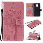 For Xiaomi Redmi Note 9 5G Tree & Cat Pattern Pressed Printing Horizontal Flip PU Leather Case with Holder & Card Slots & Wallet & Lanyard(Pink) - 1