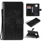 For Xiaomi Redmi Note 9 5G Tree & Cat Pattern Pressed Printing Horizontal Flip PU Leather Case with Holder & Card Slots & Wallet & Lanyard(Black) - 1