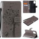 For LG K42 Tree & Cat Pattern Pressed Printing Horizontal Flip PU Leather Case with Holder & Card Slots & Wallet & Lanyard(Grey) - 1