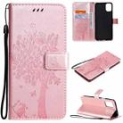 For LG K42 Tree & Cat Pattern Pressed Printing Horizontal Flip PU Leather Case with Holder & Card Slots & Wallet & Lanyard(Rose Gold) - 1