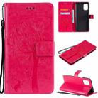 For LG K52 Tree & Cat Pattern Pressed Printing Horizontal Flip PU Leather Case with Holder & Card Slots & Wallet & Lanyard(Rose Red) - 1
