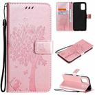 For LG K52 Tree & Cat Pattern Pressed Printing Horizontal Flip PU Leather Case with Holder & Card Slots & Wallet & Lanyard(Rose Gold) - 1