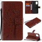 For LG K52 Tree & Cat Pattern Pressed Printing Horizontal Flip PU Leather Case with Holder & Card Slots & Wallet & Lanyard(Coffee) - 1