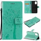 For LG K52 Tree & Cat Pattern Pressed Printing Horizontal Flip PU Leather Case with Holder & Card Slots & Wallet & Lanyard(Green) - 1