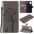 For LG K92 5G Tree & Cat Pattern Pressed Printing Horizontal Flip PU Leather Case with Holder & Card Slots & Wallet & Lanyard(Grey) - 1