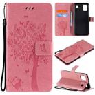For LG K92 5G Tree & Cat Pattern Pressed Printing Horizontal Flip PU Leather Case with Holder & Card Slots & Wallet & Lanyard(Pink) - 1