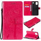 For LG K92 5G Tree & Cat Pattern Pressed Printing Horizontal Flip PU Leather Case with Holder & Card Slots & Wallet & Lanyard(Rose Red) - 1