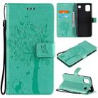 For LG K92 5G Tree & Cat Pattern Pressed Printing Horizontal Flip PU Leather Case with Holder & Card Slots & Wallet & Lanyard(Green) - 1