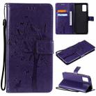 For Samsung Galaxy A02s Tree & Cat Pattern Pressed Printing Horizontal Flip PU Leather Case with Holder & Card Slots & Wallet & Lanyard(Purple) - 1