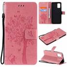 For Samsung Galaxy A02s Tree & Cat Pattern Pressed Printing Horizontal Flip PU Leather Case with Holder & Card Slots & Wallet & Lanyard(Pink) - 1