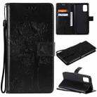 For Samsung Galaxy A02s Tree & Cat Pattern Pressed Printing Horizontal Flip PU Leather Case with Holder & Card Slots & Wallet & Lanyard(Black) - 1