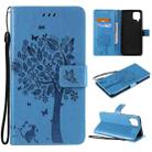 For Samsung Galaxy A12 Tree & Cat Pattern Pressed Printing Horizontal Flip PU Leather Case with Holder & Card Slots & Wallet & Lanyard(Blue) - 1