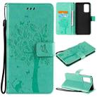 For Samsung Galaxy A52 5G Tree & Cat Pattern Pressed Printing Horizontal Flip PU Leather Case with Holder & Card Slots & Wallet & Lanyard(Green) - 1