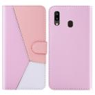 For Galaxy A20 Tricolor Stitching Horizontal Flip TPU + PU Leather Case with Holder & Card Slots & Wallet(Pink) - 1