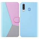 For Galaxy A20s Tricolor Stitching Horizontal Flip TPU + PU Leather Case with Holder & Card Slots & Wallet(Blue) - 1