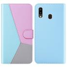 For Galaxy A40 Tricolor Stitching Horizontal Flip TPU + PU Leather Case with Holder & Card Slots & Wallet(Blue) - 1