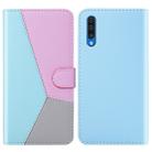 For Galaxy A50 Tricolor Stitching Horizontal Flip TPU + PU Leather Case with Holder & Card Slots & Wallet(Blue) - 1