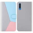 For Galaxy A50 Tricolor Stitching Horizontal Flip TPU + PU Leather Case with Holder & Card Slots & Wallet(Grey) - 1