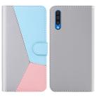 For Galaxy A50s Tricolor Stitching Horizontal Flip TPU + PU Leather Case with Holder & Card Slots & Wallet(Grey) - 1